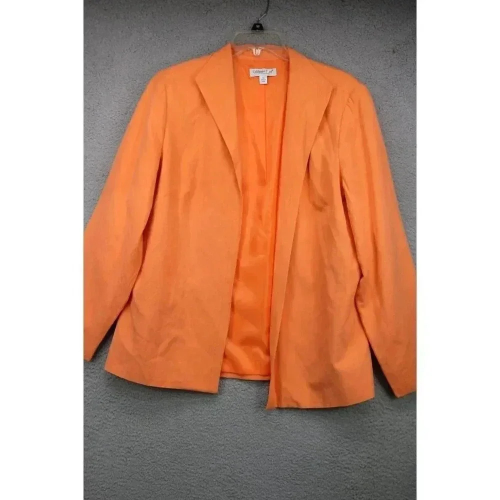 Coldwater Creek Silk and Linen Blend Open Cardigan-Neon Orange-Size 1X-Lined